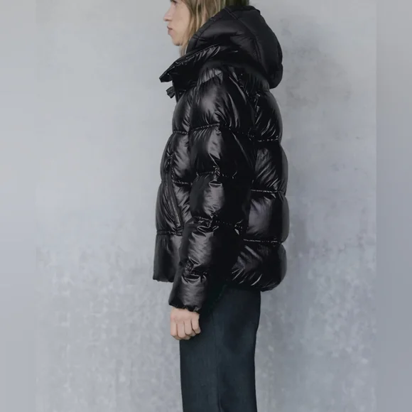 NWT - Massimo Dutti Women's Water Repellent Metallic Puffer Jacket - Size XL - Picture 4 of 15